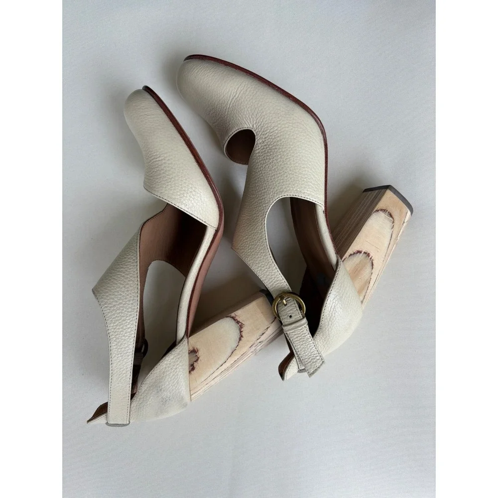 Fortress of Inca Adriana Block Heel Pump Women 38 Cream Leather‎ Cutout Boho